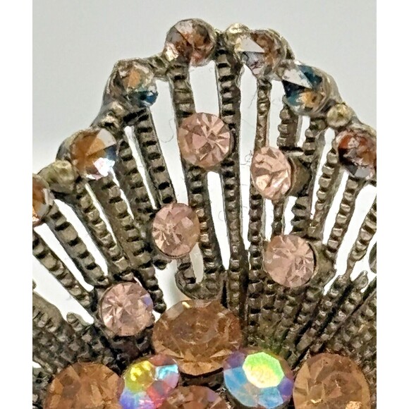 Vintage SOHO Signed Hair Stick Aurora Borealis Floral Jewelry Goldtone Metal HTF - Picture 7 of 16